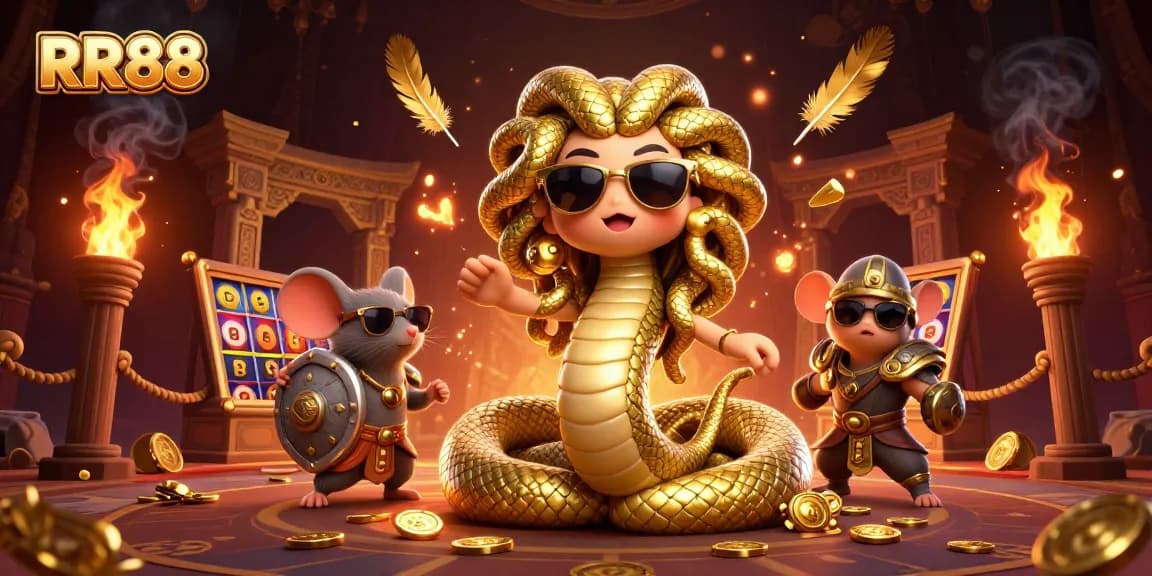 Spin and win at RR88 with vibrant slot reels featured in a dynamic casino scene.