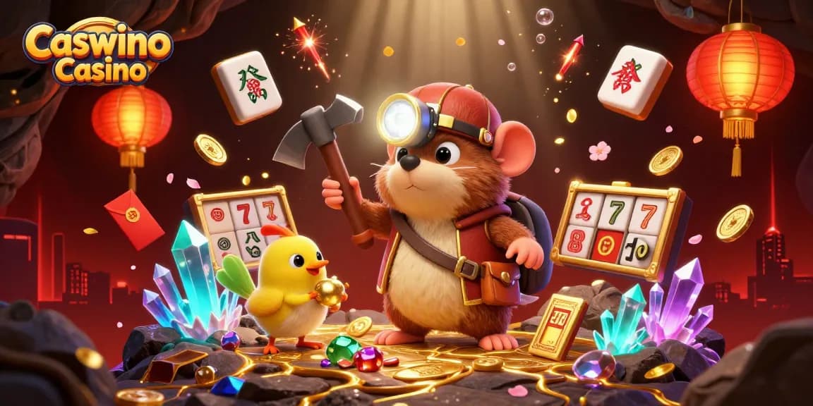 Experience thrilling gameplay at Caswino Casino with a treasure hunter mole and festive elements.