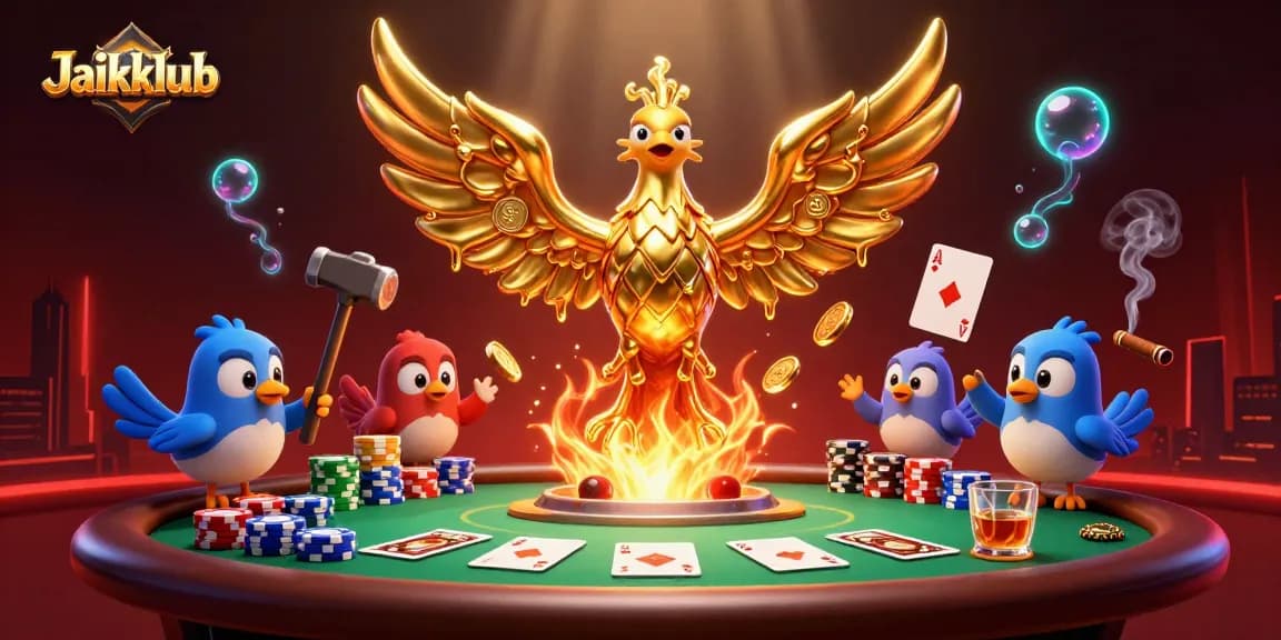 Experience thrilling gameplay at Jaiclub with molten gold phoenix and poker action.