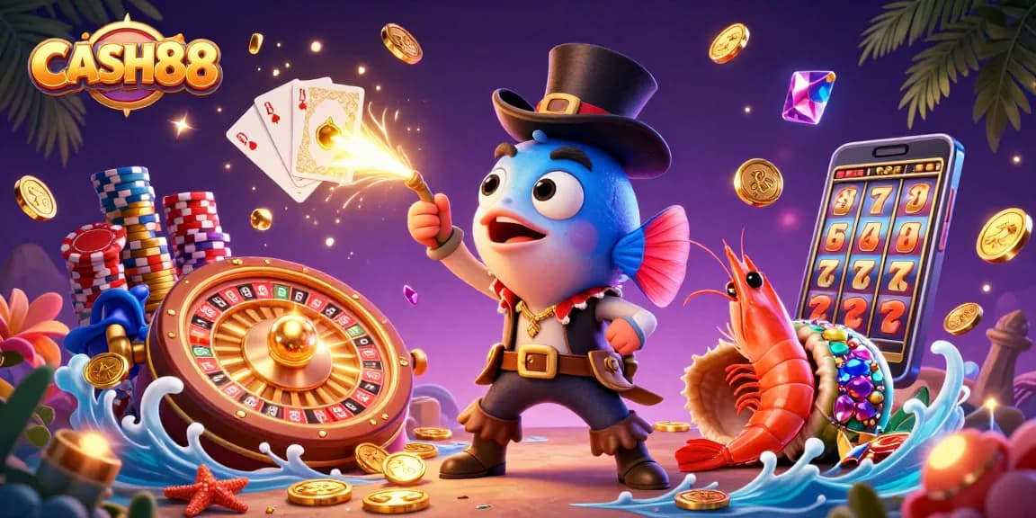 CASH88 showcases a dazzling deep-sea casino scene with vibrant characters and captivating game elements, perfect for players.
