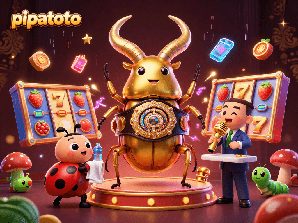 Pipatoto engages players with vibrant 3D casino action featuring slots, a golden beetle champion, and energetic visuals.
