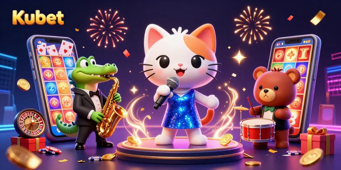 Kubet memberikan pengalaman permainan slot interaktif dengan slot game berwarna-warni dan karakter lucu di panggung kasino.