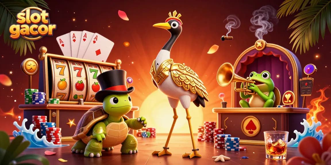Experience the excitement of slot gacor with vibrant characters and dynamic gaming elements in this lively illustration.