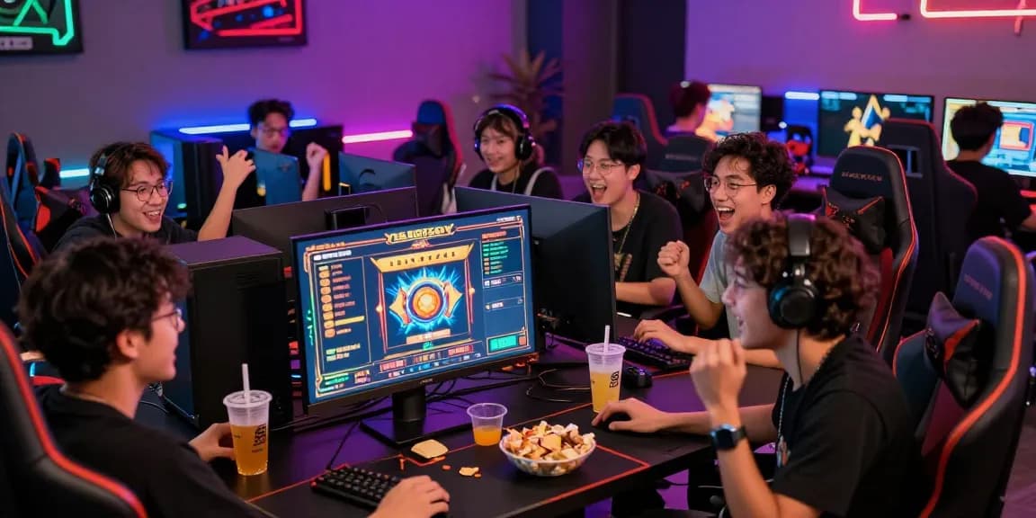 Geng teman bermain slot gacor dalam suasana ceria di ruang gaming modern.