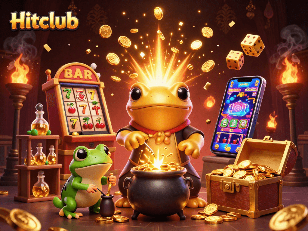 Hitclub's golden salamander alchemist transmuting riches amidst a vibrant casino explosion.