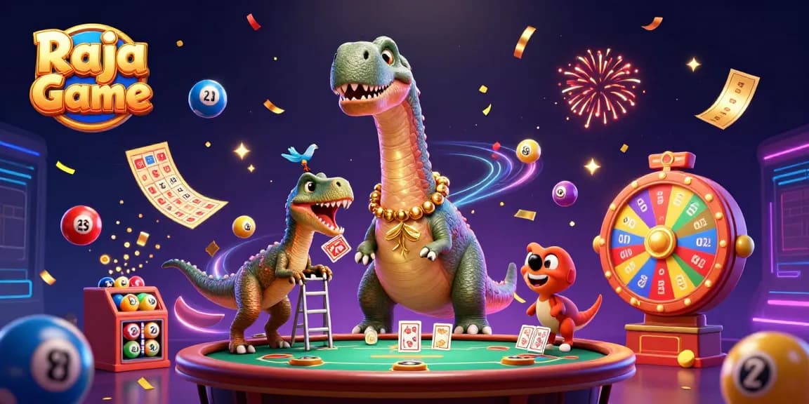 Engage in exciting gameplay with Raja Game featuring dynamic lottery elements and a whimsical casino scene.