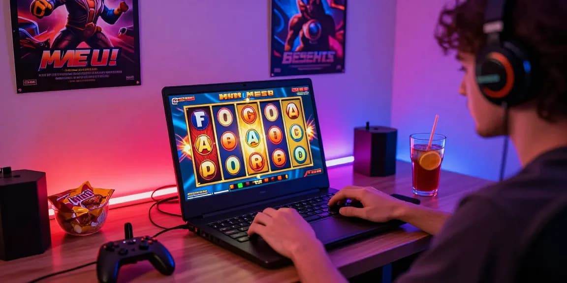 Pengguna bermain di situs slot gacor dengan jackpot terbesar di tahun 2026, suasana penuh kegembiraan dan aksesoris permainan.