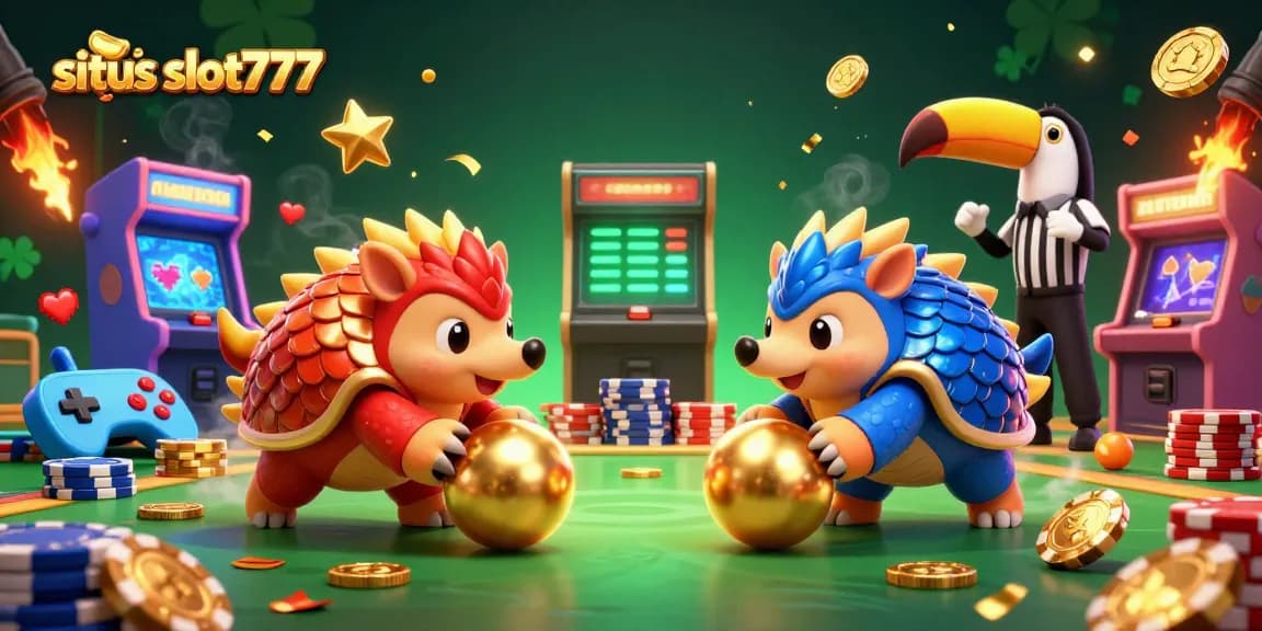 Engage in fun animated action with situs slot777 as pangolins roll through poker chips.