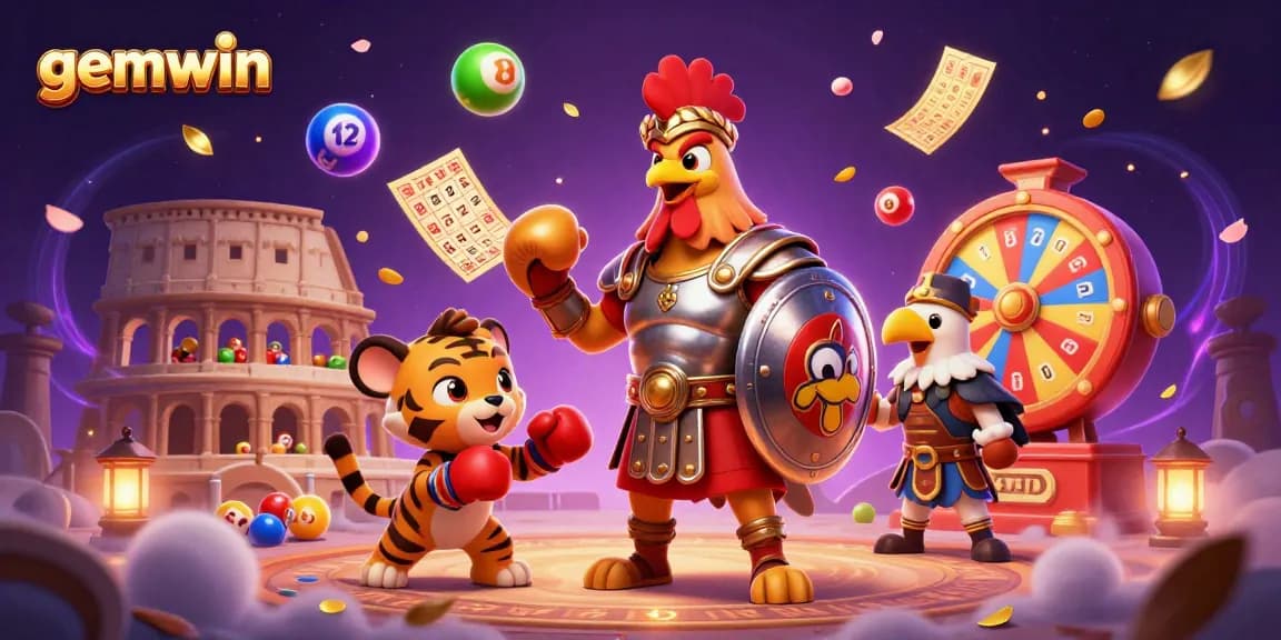 Experience thrilling gaming action at gemwin with colorful lottery balls and dynamic casino elements.