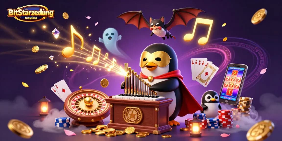 Experience exciting gameplay with BitStarzứngdụng, featuring vibrant elements like spinning roulette and slot reels.