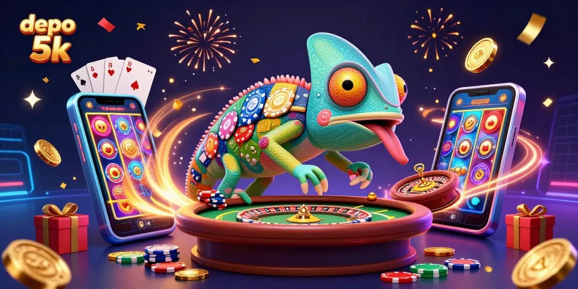 Engage with the thrilling world of depo 5k through a vibrant casino illustration featuring a dynamic chameleon.