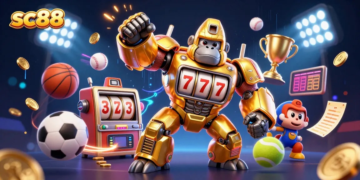 Experience exciting gameplay at sc88 with dynamic 3D characters surrounded by vibrant casino elements.