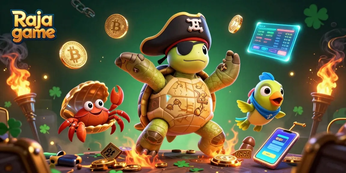 Engage in thrilling Raja game action within a vibrant, animated scene featuring unique characters and digital gaming elements.