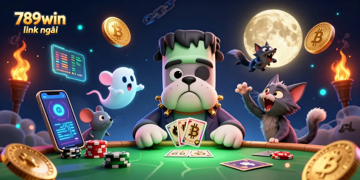 Engage with 789win link mới in an exhilarating casino scene featuring cartoon characters and vibrant gaming elements.