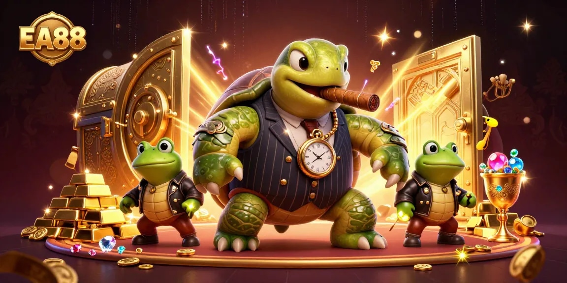 Experience thrilling gameplay at EA88 with a cartoon turtle in a mobster suit and glowing treasures.