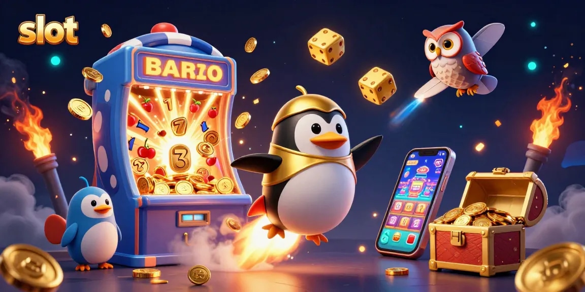 Experience thrilling slot excitement with a golden rocket penguin heading to casino jackpots.