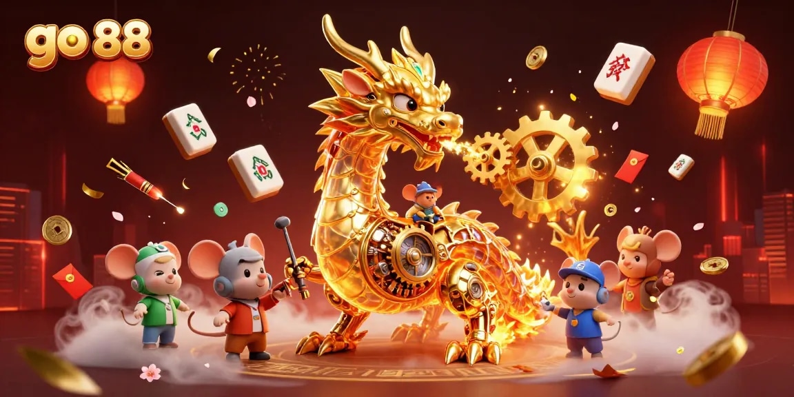 Experience thrilling gaming at go 88 with a spectacular scene of festive casino elements.
