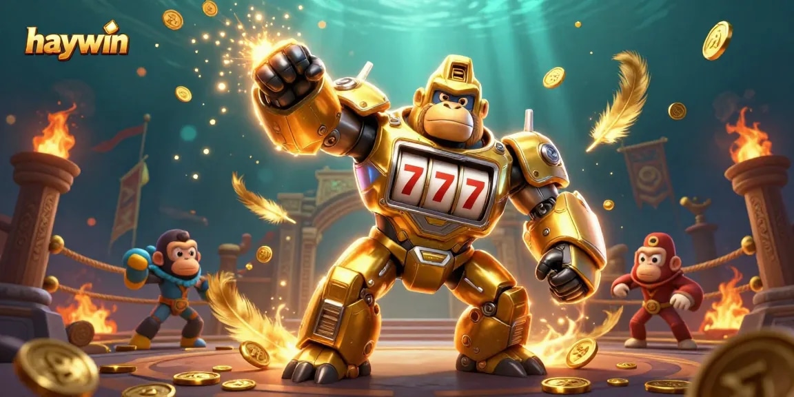 Experience the excitement of haywin with golden gorilla mechs and dynamic casino elements.