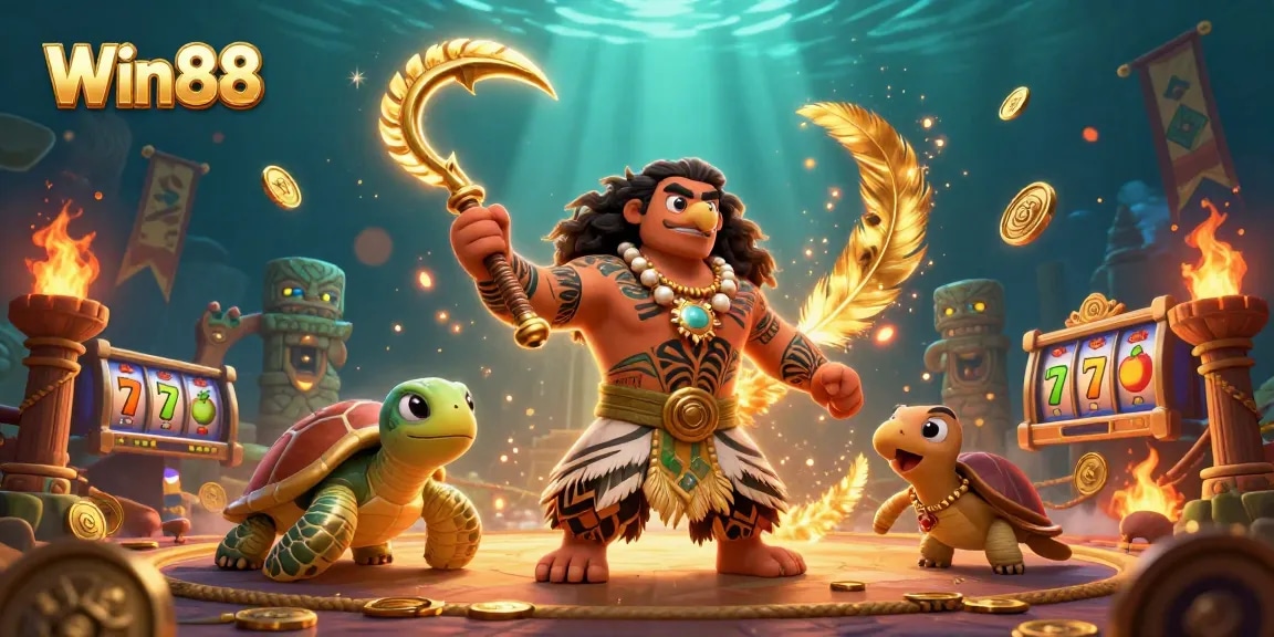 Engage with Win88 through an exciting 3D gaming scene rich in vibrant casino elements.