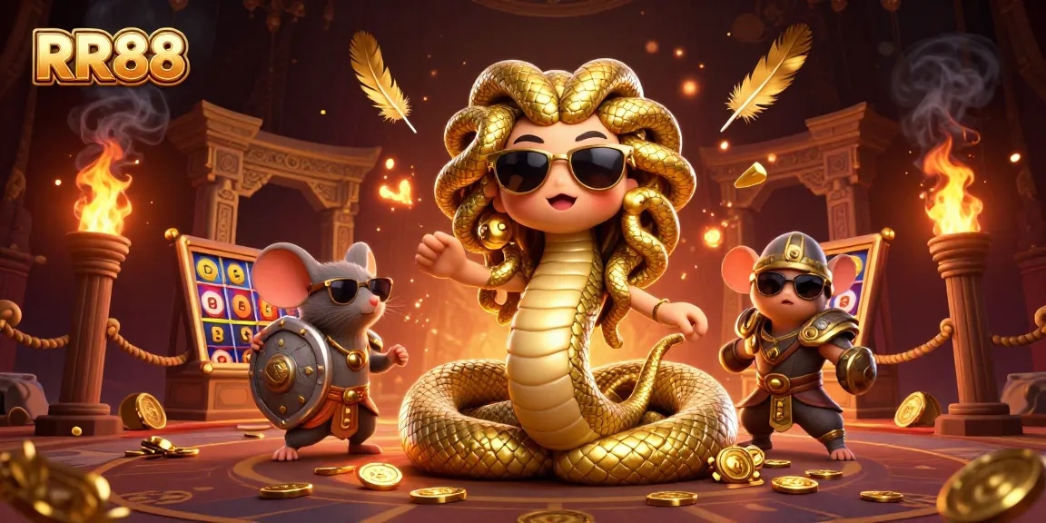 Spin and win at RR88 with vibrant slot reels featured in a dynamic casino scene.