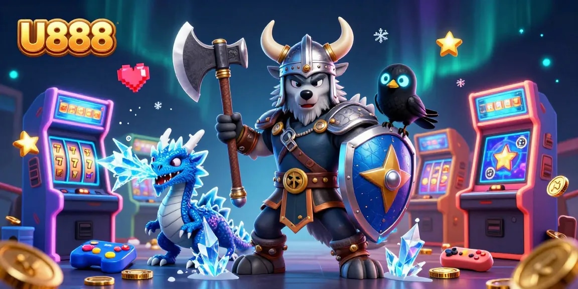 Engage in thrilling U888 slots gameplay with vibrant 3D characters and arcade elements in a magical background
