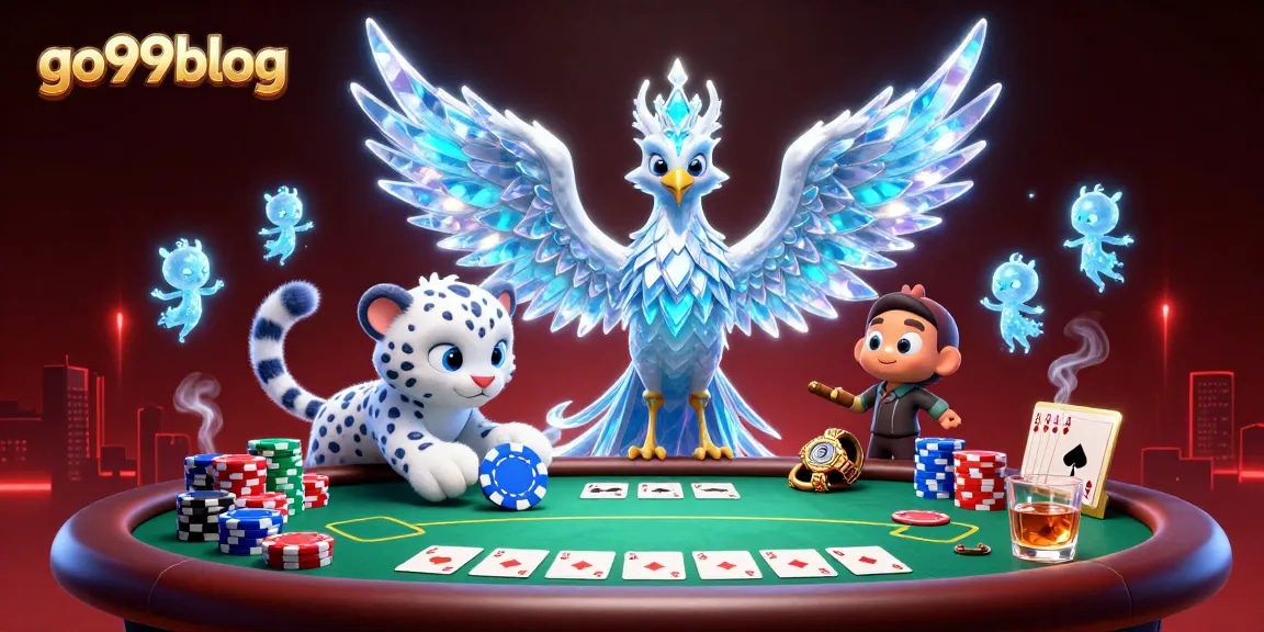 Join the fun at go99blog with an animated poker scene featuring an ice phoenix and vibrant sprites.
