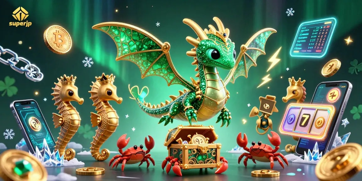 Engage with superjp's immersive casino scene featuring vibrant characters and slot symbols.