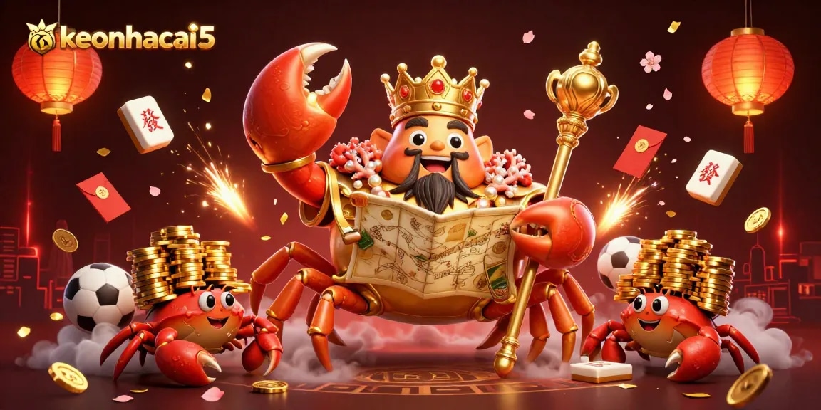 Engage in strategic betting with keonhacai5 as the golden crab emperor leads a vibrant sports betting extravaganza.
