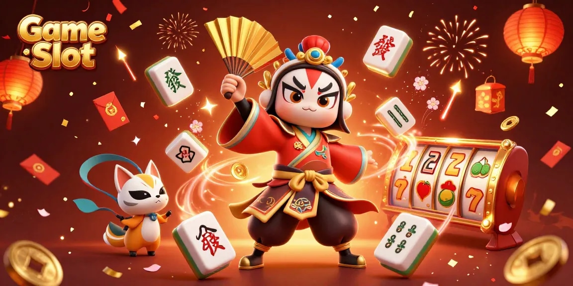 Engage with thrilling Game Slot action featuring a vibrant scene of kabuki and lucky symbols.