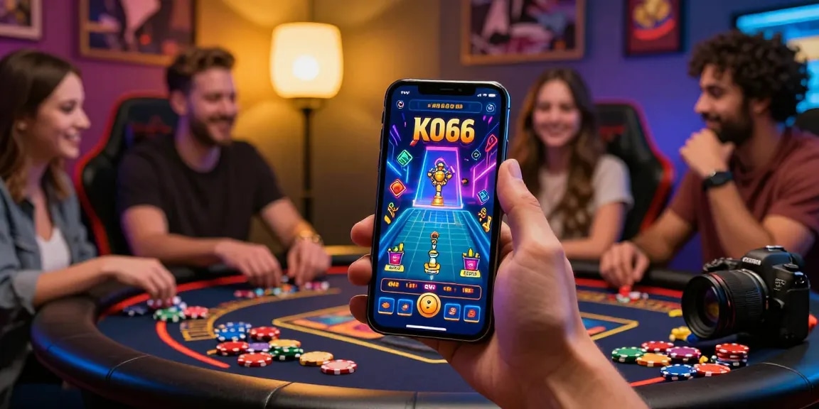 Get in on the action with KO66 app showcased in a lively gaming atmosphere.