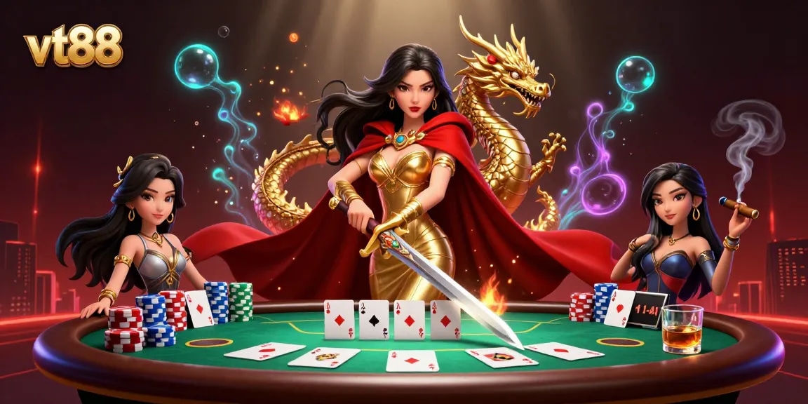Experience thrilling wins with vt88 at a dynamic poker table surrounded by vibrant casino elements.