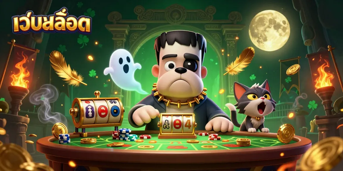 Spin the เว็บสล็อต reels at an exciting game table surrounded by dynamic characters and golden elements.