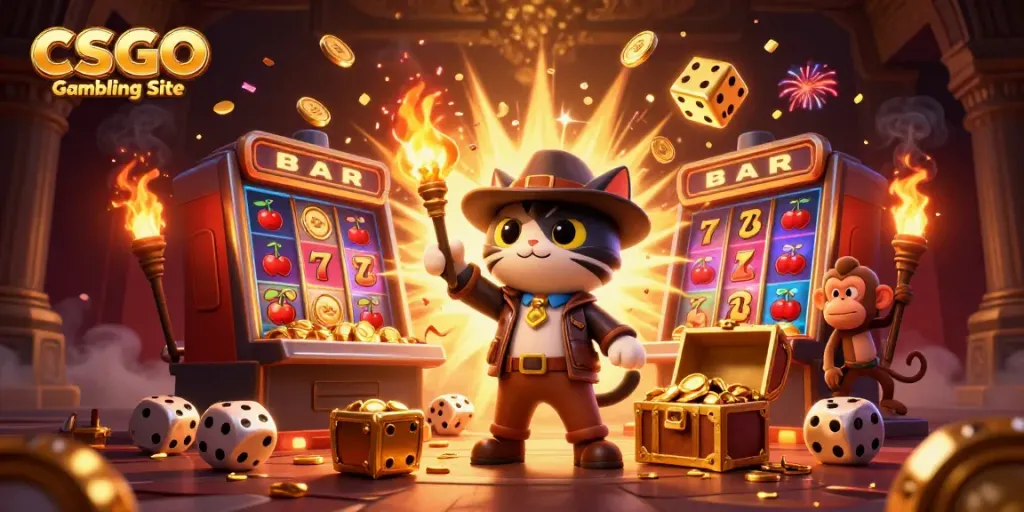 Explore the thrilling CSGO Gambling Site as a cartoon archaeologist cat discovers golden riches.