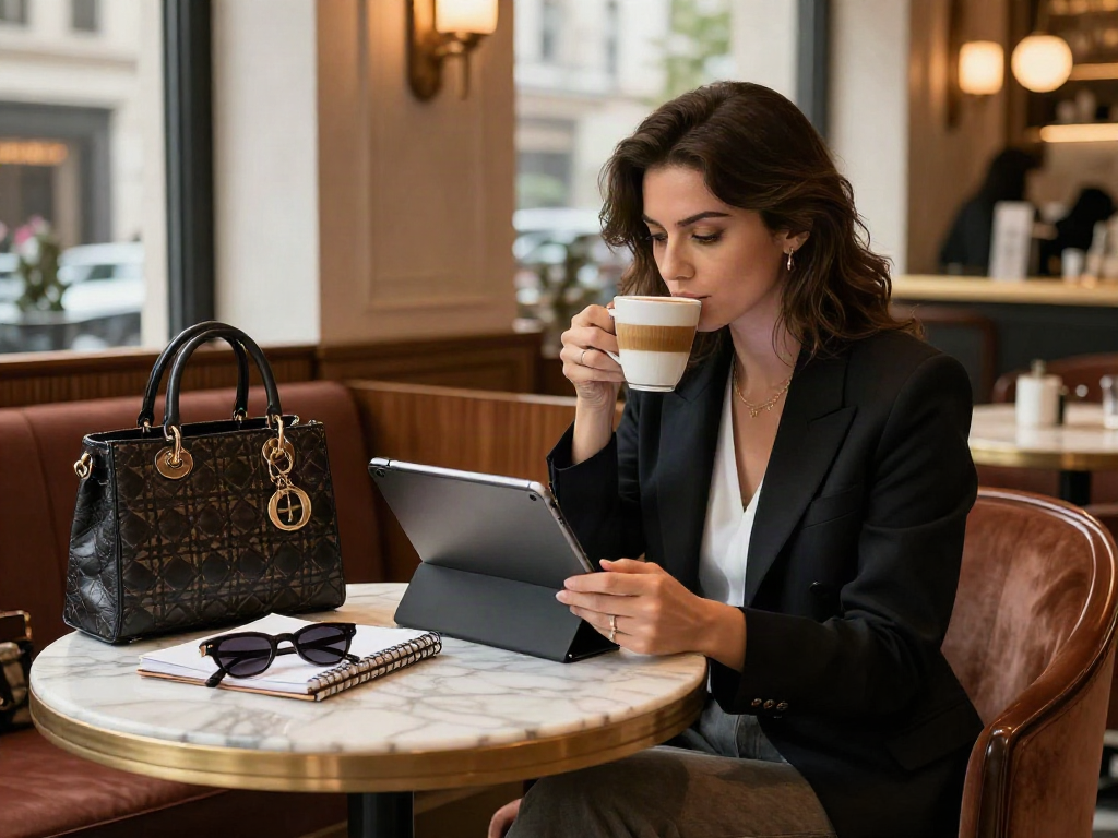 LUXURY 111: Gaya hidup mewah di kafe urban dengan individu menikmati kopi berkualitas tinggi.