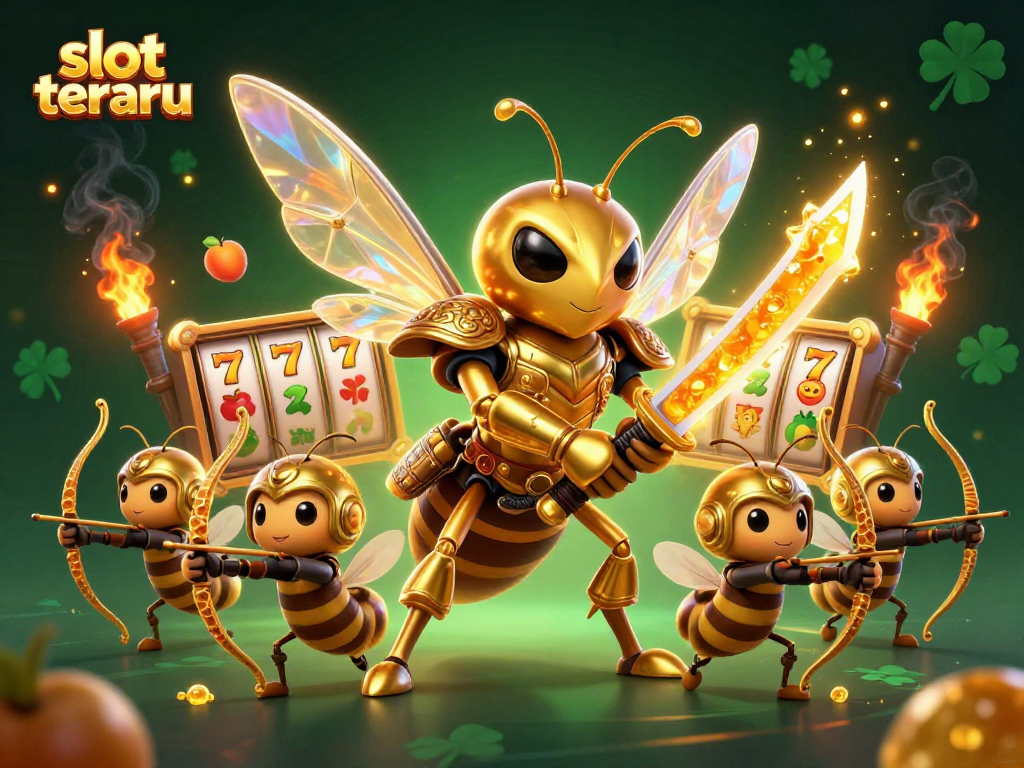 Spin lucrative slots terbaru with vibrant golden hornet samurai and winning prize symbols.