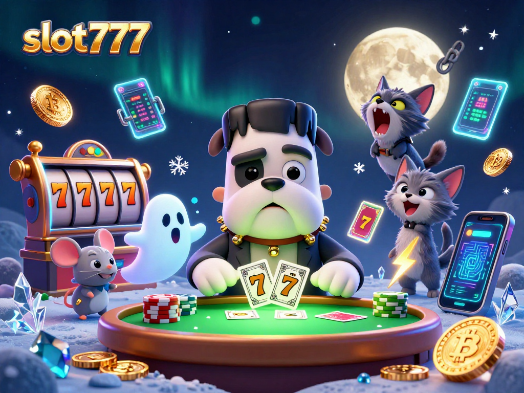 Experience thrilling action at slot777 with unique 3D characters and exciting casino elements in an engaging illustration.