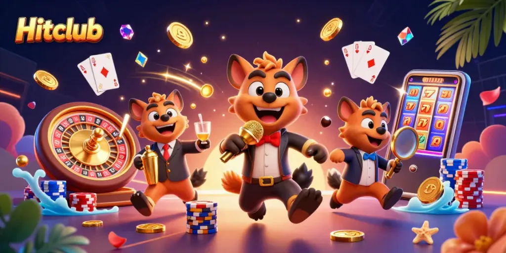 Win big at Hitclub, featuring hilarious hyena characters in a colorful casino scene.