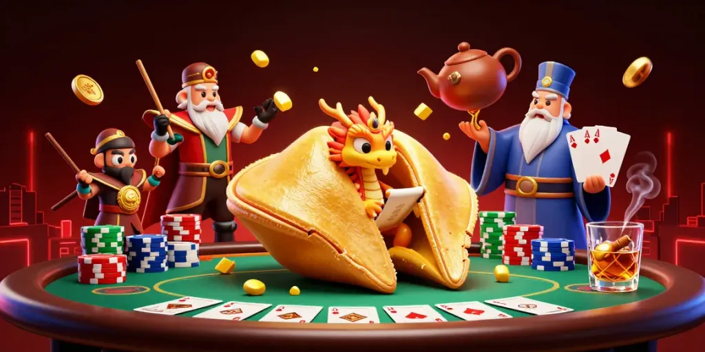 Win big at BK8 with an exciting scene featuring poker chips, a dragon, and golden treasures.