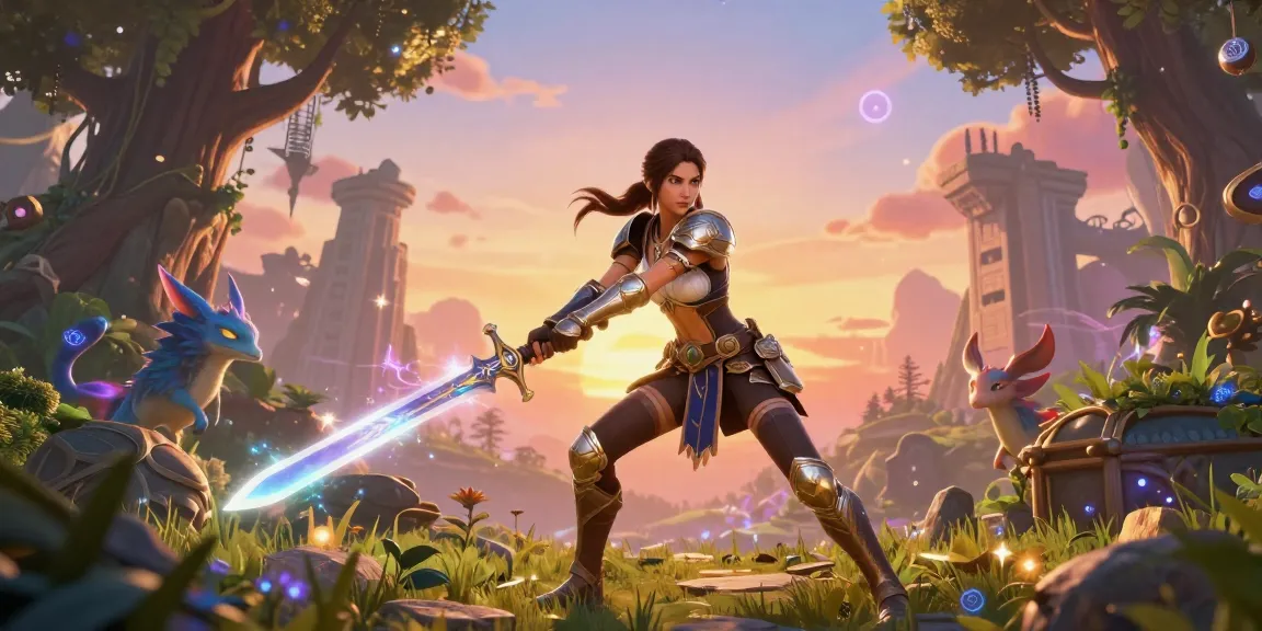 Dynamic gaming scene featuring a female protagonist in a vibrant fantasy world, embodying the spirit of female hentai game adventures.