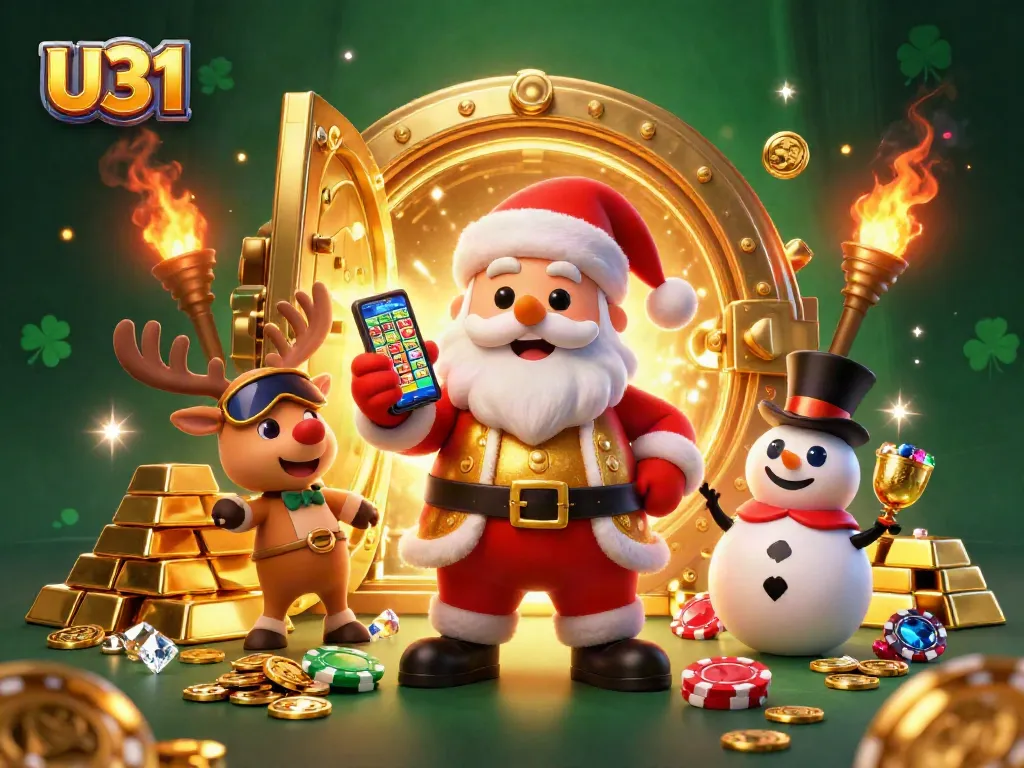 U31 showcases an exciting casino experience with Santa and friends amidst a treasure-filled scene.