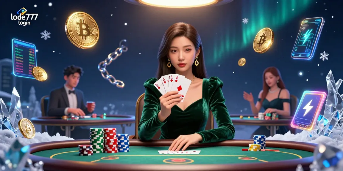 Experience thrilling gameplay with LODE777 login on a vibrant poker table featuring dynamic crypto elements.