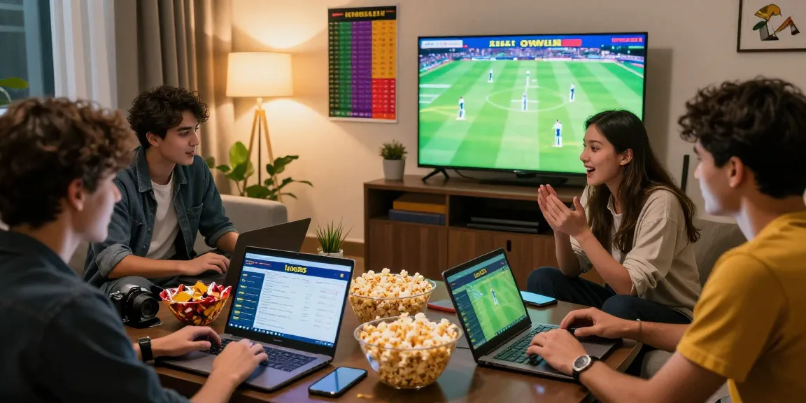Engaged friends enjoying cricket and football betting on lotus365 during a match.