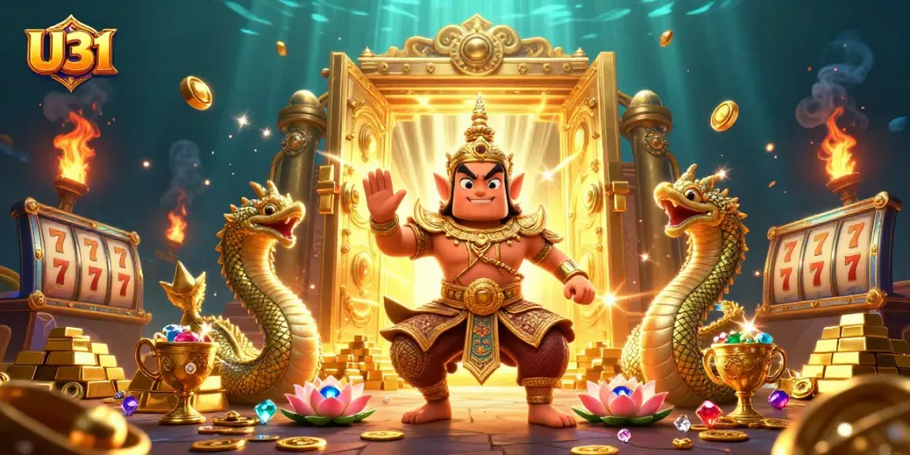 Experience thrilling gameplay with U31's engaging slots amidst a vibrant casino ambiance.