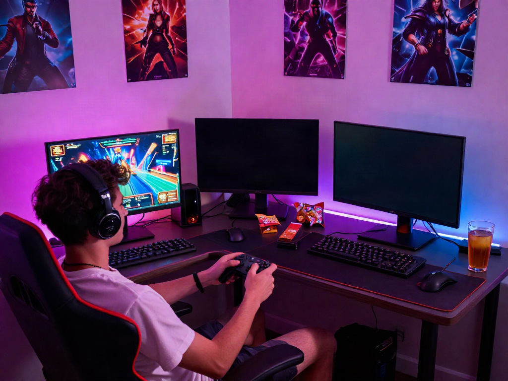 Intense gamer playing akunjp online slots in stylish setup
