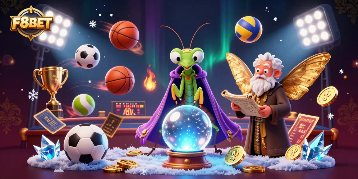 Engage in winning strategies with F8BET at a vibrant casino filled with dynamic sports elements and mystical characters.