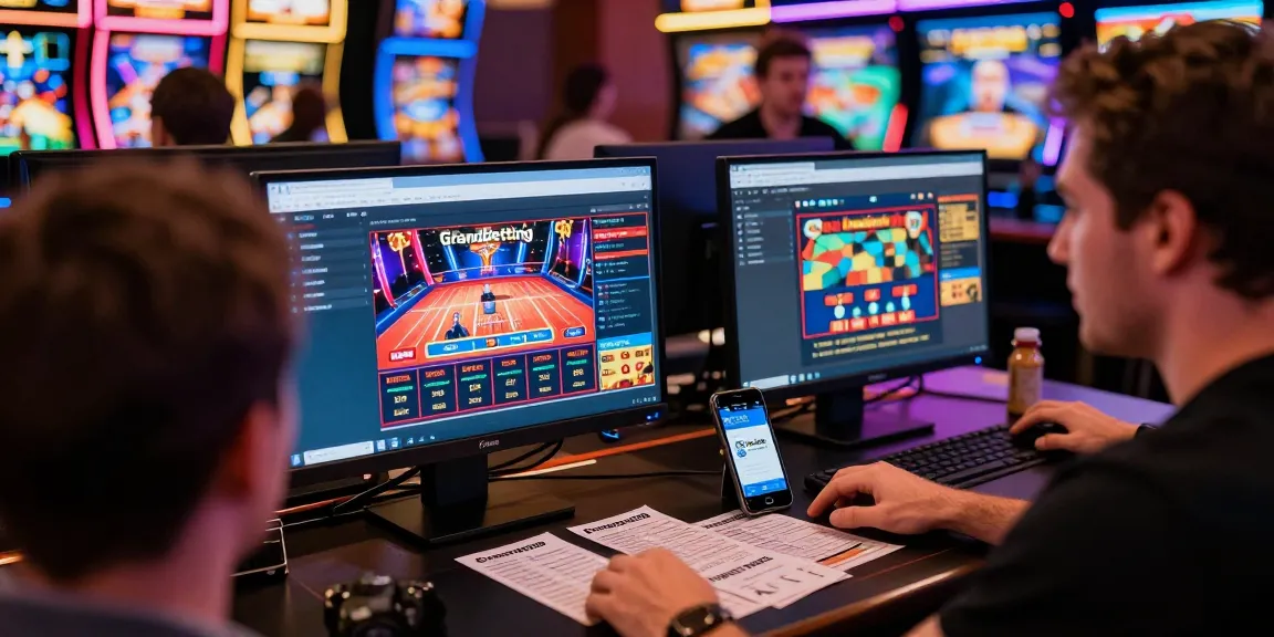Engaged player exploring Grandbetting online casino games in a vibrant gaming environment.