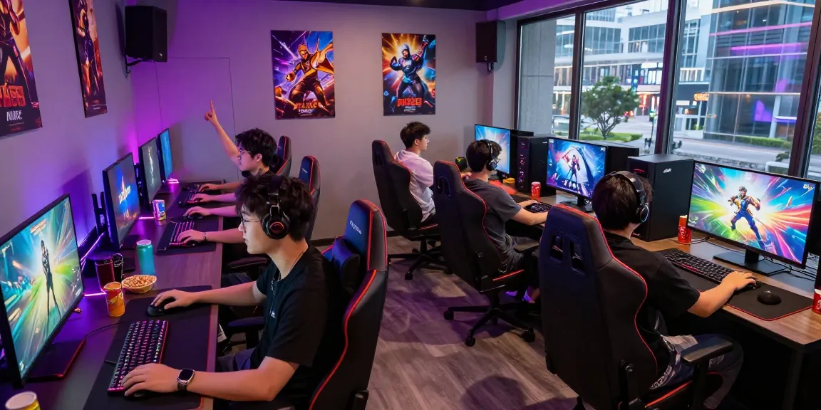 Engaged gamers enjoying the latest pk365-game mods in a vibrant gaming lounge during an exciting match