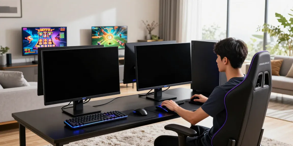 Playing luxury111 slot on a high-end gaming setup in a modern home.