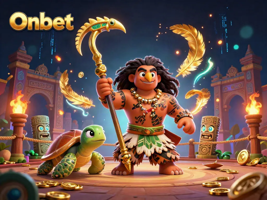 Join the excitement of Onbet with vibrant casino-themed visuals featuring dynamic characters and rich gameplay elements.