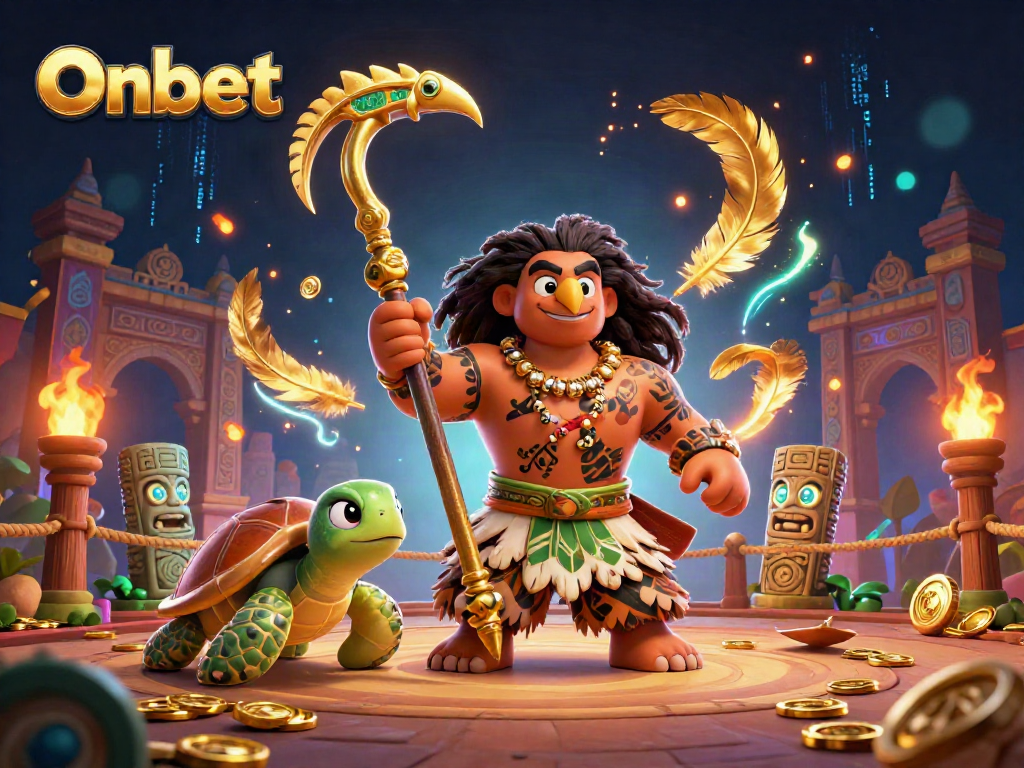 Join the excitement of Onbet with vibrant casino-themed visuals featuring dynamic characters and rich gameplay elements.